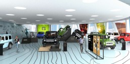 Mercedes-Benz Museum, Sonderausstellung „G-Schichten“ zur G-Klasse 18. Oktober 2019 bis 19. April 2020. Computerrendering der Ausstellungskonzeption.