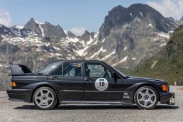 Mercedes-Benz 190 E 2.5-16 Evolution II aus der Sammlung von Mercedes-Benz Classic, gefahren von Markenbotschafter Klaus Ludwig („König Ludwig“) und Influencerin Shareen Raudies (@shareenqueen auf Instagram) bei der Silvretta Classic Rallye Montafon 2019.