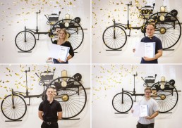 Melissa Urbaczka, Tim Sczepanek, Paul Eisenhard und Ralph Hönninger (von oben links nach unten rechts) gehören zu den Besten: Sie haben ihre Ausbildung im Mercedes-Benz Motorenwerk bzw. im Daimler Buses Werk Mannheim absolviert und ihre Abschlussprüfungen in den jeweiligen Ausbildungsberufen als Prüfungsbeste bestanden.