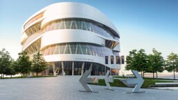 Das Mercedes-Benz Museum in Stuttgart zeigt die Geschichte der Mobilität von der Erfindung des Automobils im Jahr 1886 bis in die Zukunft. Auf 16.500 Quadratmetern Ausstellungsfläche sind 160 Fahrzeuge und insgesamt mehr als 1.500 Exponate zu erleben.