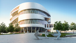 Mercedes-Benz Museum, Stuttgart. Außenaufnahme aus dem Jahr 2015. (Fotosignatur der Mercedes-Benz Classic Archive: D157621)