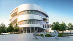 Mercedes-Benz Museum, Außenansicht. (Fotosignatur der Archive von Mercedes-Benz Classic: D157621)