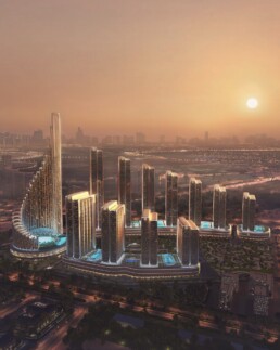 Mercedes-Benz Places. Rendering aus dem Jahr 2026 der „Binghatti City“ in Dubai. (Originale Fotosignatur: 26C0012_006)