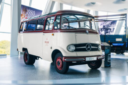 Mercedes-Benz Museum, Sonderausstellung „130 Jahre Nutzfahrzeuge“. Mercedes-Benz O 319 D Panoramabus von 1961. Foto: Florian Schmucker
